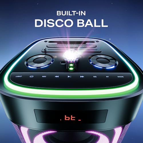 Image of Boat 2025 Launch PartyPal 700, 300W, Disco Ball, Karaoke Auto-Tune, Rechargeable UHF Wireless Mic, RGB LEDs, 6H Battery, Trolley-Wheels, Bluetooth Speaker, Karaoke mic with Speaker (Premium Black)