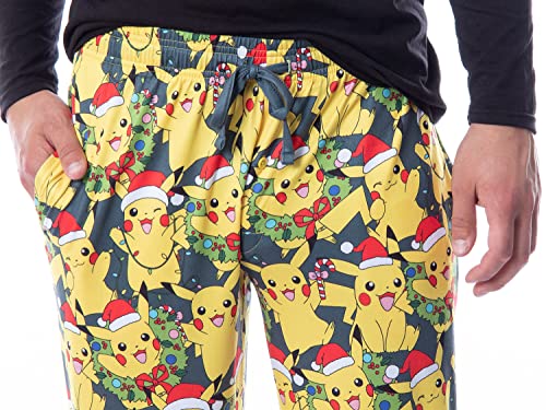 Mad Engine Pokemon Mens' Pikachu Christmas Santa Toss Print Sleep Pajama Jogger Pants4