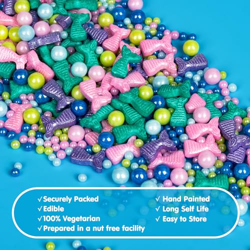 Image of Mermaid Sprinkles, Edible Pearl Sprinkle for Cake Decorating,130g /4.58oz, Blue Green Purple Pearls Mix Baking Candy, Ocean Theme Cake Topper Cupcake Cookie Ice Cream Decorations, Birthday Children's Summer Party Supplies