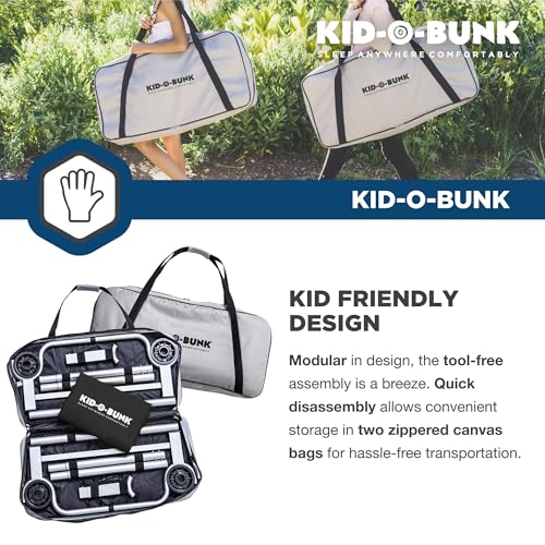 Disc-O-Bed Youth Double Cot Kid-O-Bunk, Modular for Bunk Beds, Dual Cots, or Bench with 2 Carry Bags for Portable Transport
