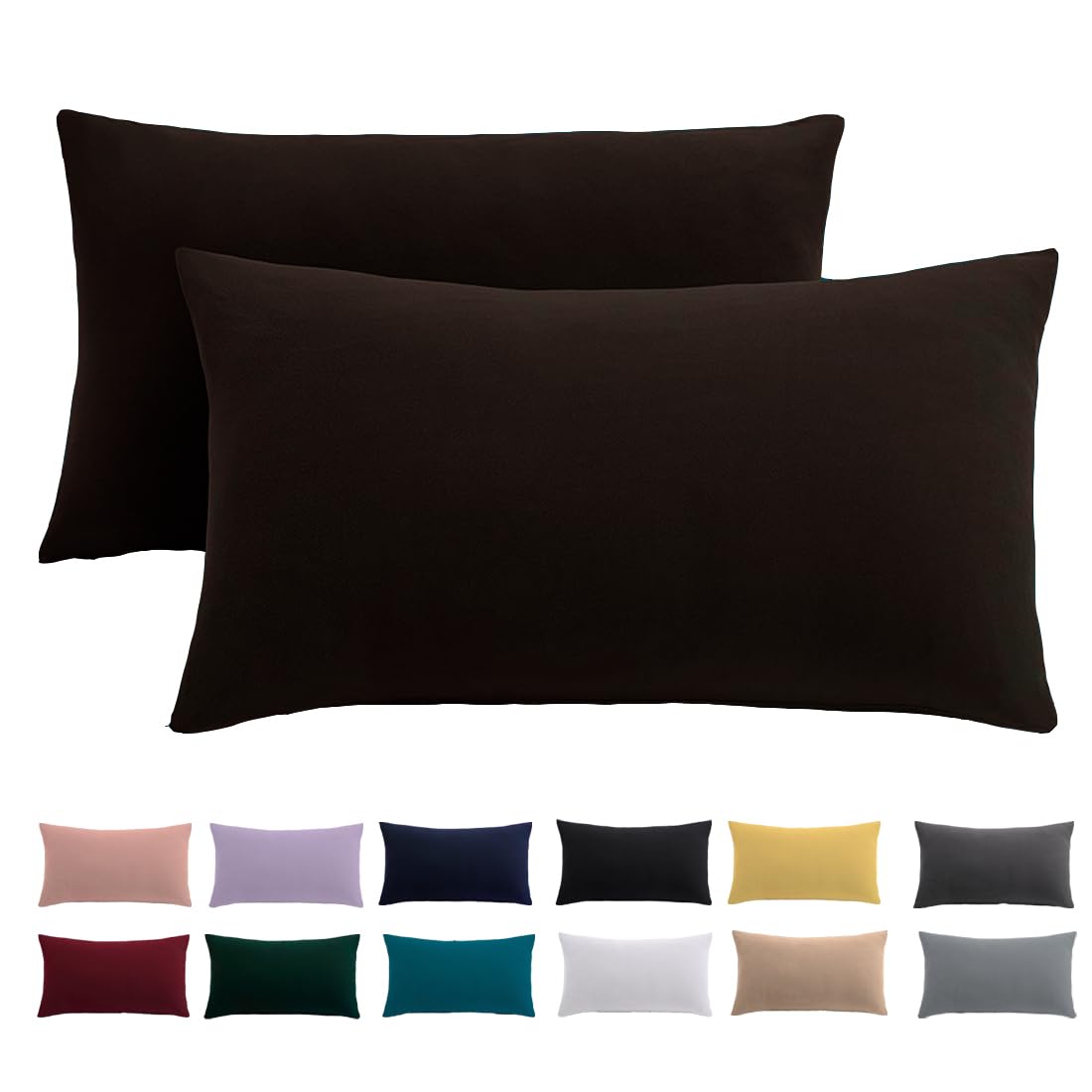 Cushion Cover 50 x 70 cm, Set of 2 - Pillowcase 50 x 70 cm, Brown for Pillows, 100% Microfibre Cushion Cover, Non-Iron and Wrinkle-Free with Zip