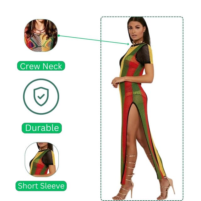Clossy London Women's Rasta Jamaican String Dress: 100% Egyptian Cotton, Multicolored, Perfect for Hip Hop Dance, Beach Cover Up - Available in Large/X-Large Sizes4