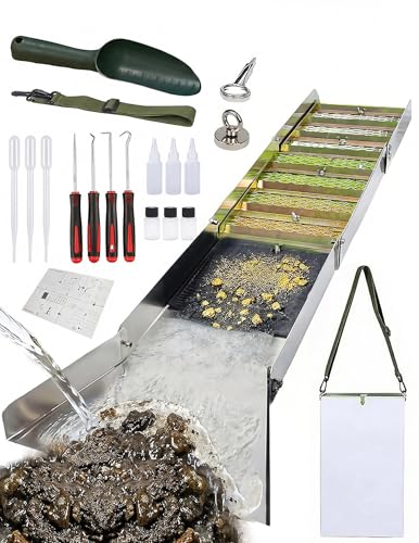 Goldwaschrinne, 127 cm faltbare Aluminium Goldwaschanlage Set 18-teilig inklusive Zubehör für effizientes Goldwaschen und einfachen Transport Gold waschen
