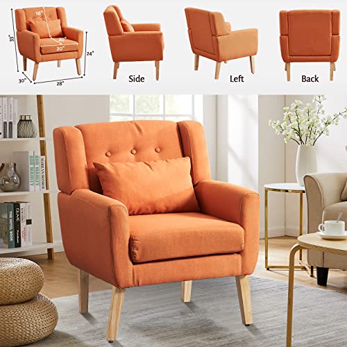 Kosydown Basic Modern Upholstered Accent Chair With Durable Solid Wood Legs Elegant Linen Armchair With Foam Padded Seat And Backrest - Perfect For Reading Or Relaxing - Orange Chair #TOP1