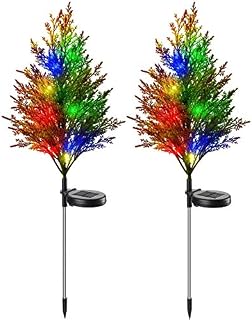 Etechydra Solar Garden Lights Outdoor, 2PCS LED Solar Light, Solar Ground Lights IP65 Waterproof, Decoration Solar Power Multi-Color Flickering Pine Lights for Lawn, Patio, Yard