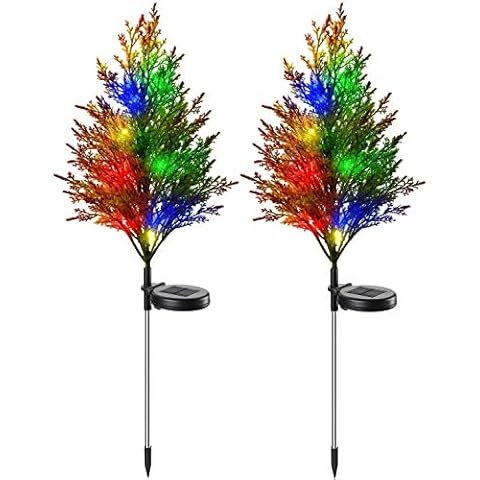 Etechydra Solar Garden Lights Outdoor, 2PCS LED Solar Light, Solar Ground Lights IP65 Waterproof, Decoration Solar Power Multi-Color Flickering Pine Lights for Lawn, Patio, Yard Cover