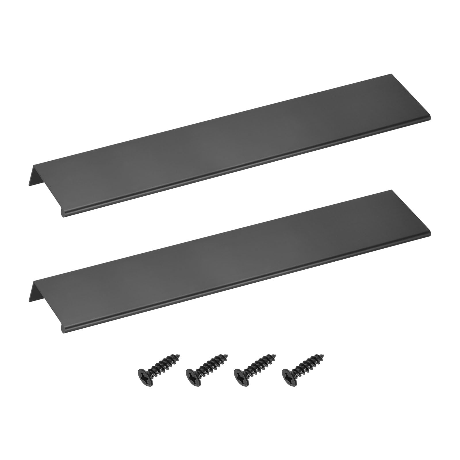 sourcing map Cabinet Finger Edge Pull, 2pcs 300mm / 11.81" Aluminum Alloy Back Mount Hidden Drawer Edge Handles, Modern Concealed Tab Pulls for Home Kitchen Furniture, Black