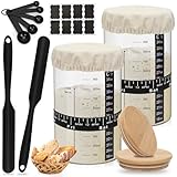 ZgoEC Sauerteig Starter Set 1L, Gärglas Sauerteig mit Spatel, Sourdough Starter Kit Sauerteig Glas mit Stoffhut, Sauerteig Starter Glas Gärbehälter mit Holzdeckel, Brot Backen Zubehör Küche