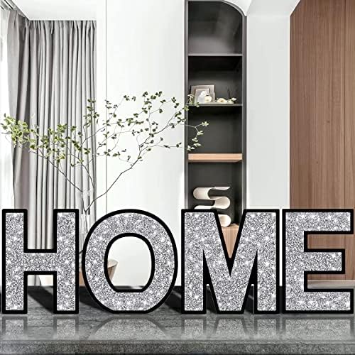 XIHACTY HOME Signs for Home Décor, Crystal Crushed Diamond Decorative Letters for Wall Decor, Black HOME Words Freestanding for Home Décor for Front Porch, Mantel, Tabletop, Shelf. (HOME )