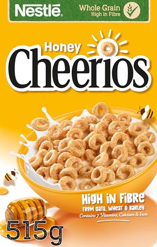 Nestlé Cereals- Cheerios Breakfast Cereal - Honey Hoops Made With Oats Wheat and Barley - High Fibre No Added Sugar - 515g