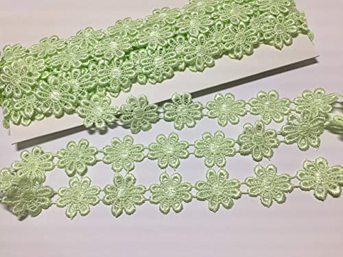 お花のレース 3M レース リボン ケミカルレース モチーフ ハンドメイド リメイク 布 生地 ハギレ (ペールグリーン)