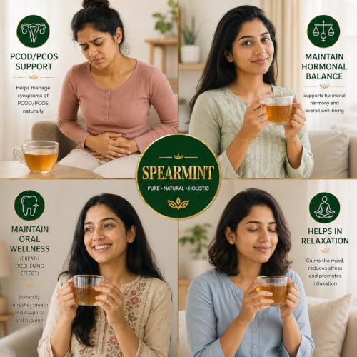 Image of BOVI Spearmint Herbal Loose Leaf Tea, 100g | Supports Women's Wellness, Hormonal Balance & Digestion | Gluten-Free Herbal Tea for Gut Health & Fresh Breath