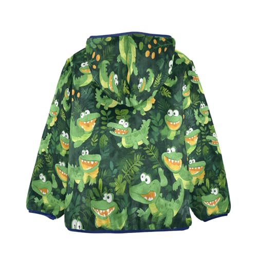 Cute Crocodile Pattern Print Toddler Fleece Jacket Girl Boys Hooded Fleece Jacket Coat Warm Outwear Zip-up 3-10T2
