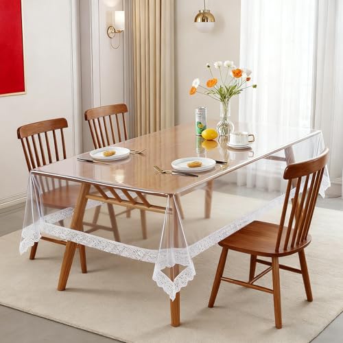 QingWing Tovaglia PVC Trasparente, 137x183cm Tovaglia Trasparente, Mpermeabile e Resistente all'olio Lavabile, Protezione da Ravolo per Cucina, Casa, Picnic, Esterno (Pizzo)