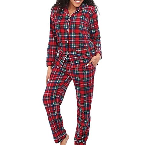 Alexander Del Rossa Women's Soft Warm Fleece Pajamas Plush Lounge Set, Long Sleeve Top and Pants, PJ Stewart Tartan Plaid Medium (A0324Q19MD) Cover
