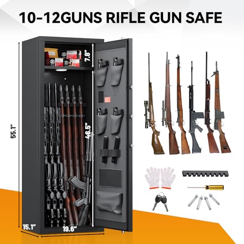 KAER 12-15 Gun Safe, Large Gun Cabinet for Home Rifle and Shotguns, Rifle Safe for Home, Quick Access Gun Safe with Digital Keypad, Rifle Safe, Gun Safes with Adjustable Shelves and Pistol Pockets