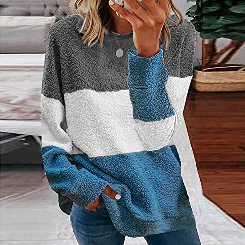 Briskorry Splices Pluche jas voor dames, pluizig pluizig lange mouwen, ronde hals, pullover, retro, oversized, losse trui, effen, elegant sweatshirt, bovenstuk, tops, lange mouwen - Image 3