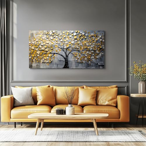 crmotu Tree of Life Large Wall Art for Living Room, Golden Tree Neutral Abstract Canvas Painting Art Prints, Nature Plant Modern Pictures Wall Decor for Bedroom Bathroom Dining Room Office 24"X48"