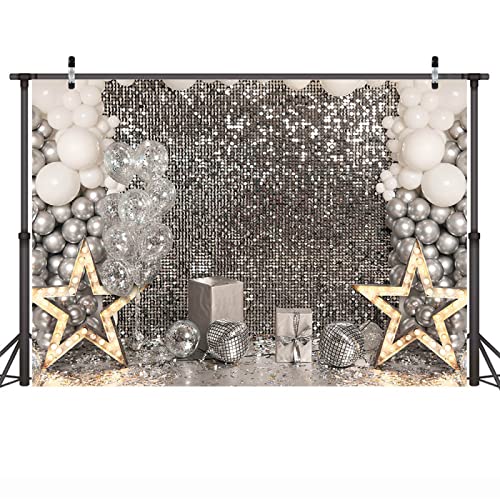 Fondo fotográfico disco plateado 7x5ft para fiestas miniatura 4