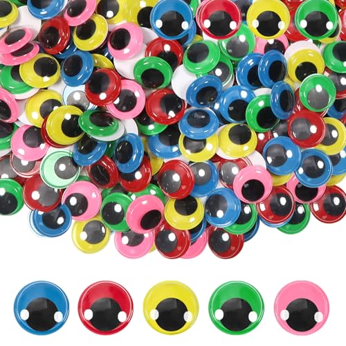 Image of TOAOB 300pcs 20mm Googly Wiggle Eyes Red Dark Green Blue Pink Yellow | with Self Adhesive, Round, Plastic, Wobbly Craft Sticker Eyes, DIY Arts Accessories