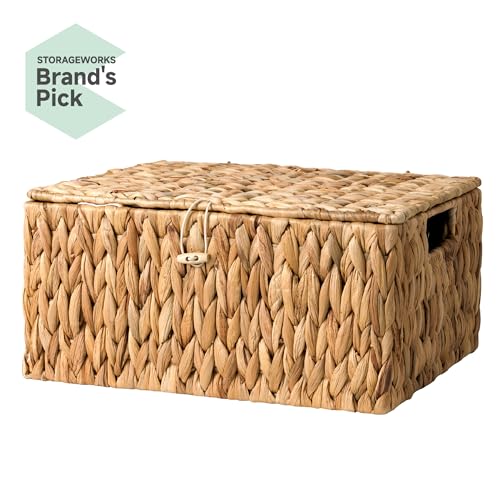 Image of StorageWorks Wicker Basket with Lid, Storage Baskets with Lids, Hyacinth