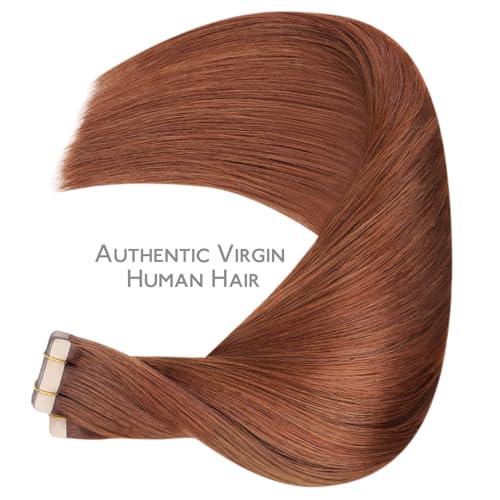 Image of WENNALIFE Tape in Hair Extensions Human Hair, 40pcs 60g 10 inch Cinnamon Copper Hair Extensions Real Human Hair Straight Tape in Extensions Invisible Human Hair Extensions Reusable Real Hair Extens