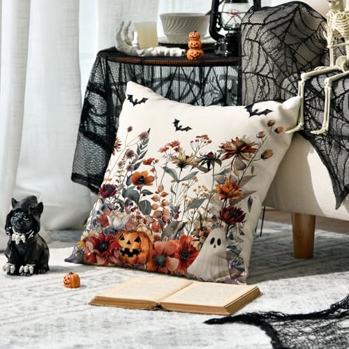 Avoin Colorlife PILLOWCOVER-HALLOWEEN-4545-048 Halloween Horror Wildflowers Throw Pillow Cover thumb #1