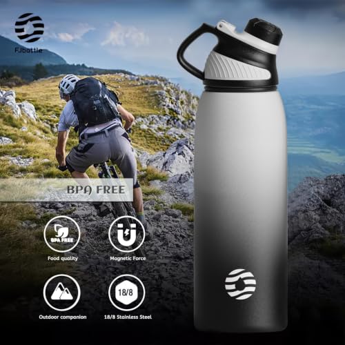 Image of Fjbottle 32oz Stainless Steel Insulated Water Bottle No Straw Spout Lid | Leakproof Keeps Cold 24H, Double Wall Vacuum Insulated, BPA Free, Easy to Clean Sports Water Bottle for Gym Hiking & Outdoor