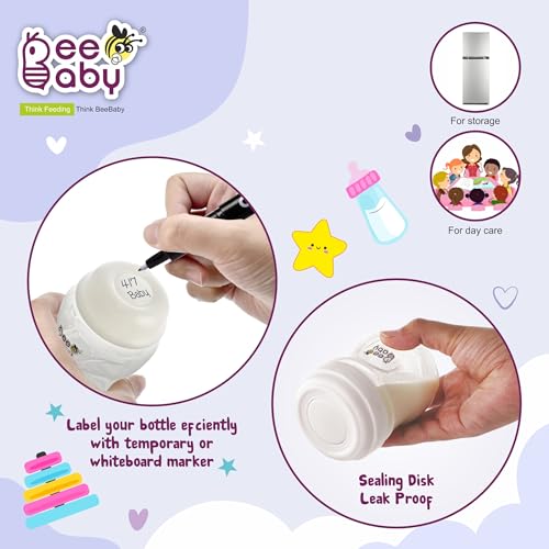 Image of BeeBaby Pump N Protect Wide Neck Breast Milk Storage Bottles | Pump & Store Milk Collection Bottles for Breastfeeding Moms | Compatible with Most Wide Neck Manual & Electric Breast Pumps | BPA Free.