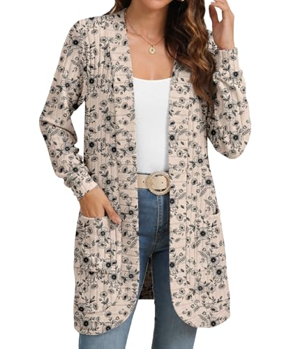 Image of YSYOKOW Cardigan Sweaters for Women Long Sleeve Open Front with Pockets | Long Cardigans for Women Lightweight Soft Casual Dressy Loose Fit Cardigan Sweater with Pockets for Work and Office