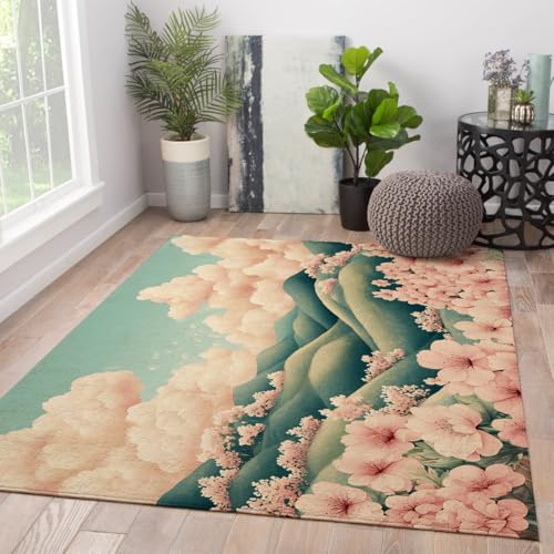 Tapis fleurs de cerisier lavables pour corriger une déco de sol terne