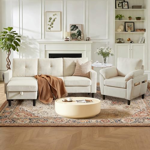 Image of 3 Pieces Sofa Set for Living Room with Sofa, Storage Ottoman and Single Chair
