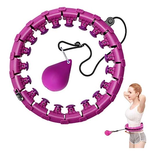 Weighted Hula Hoops for Adults Weight Loss 24 Knots Adjustable Smart Hula Hoop for Exercise 2 in 1 Abdomen Fitness Non-Fall Hoola Hoops with Spinning Ball Purple