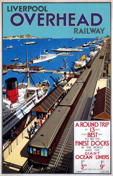 Affiche Prints Vintage Liverpool Overhead Railway Train Poster British Travel Tourism Print - A3