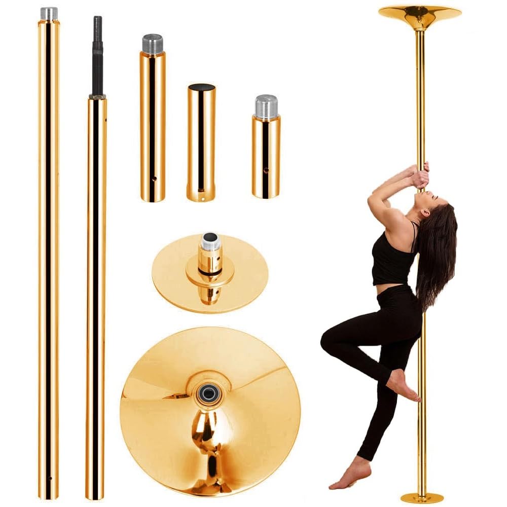 NGDFGR Removable Stripper Pole Workout Equipment, Heavy Duty Dance Pole Spinning & Static Modes, Gold Dancing Fitness Ballet Pole, Easy Setup,2.2M-2.7M(7.2FT-8.9FT)