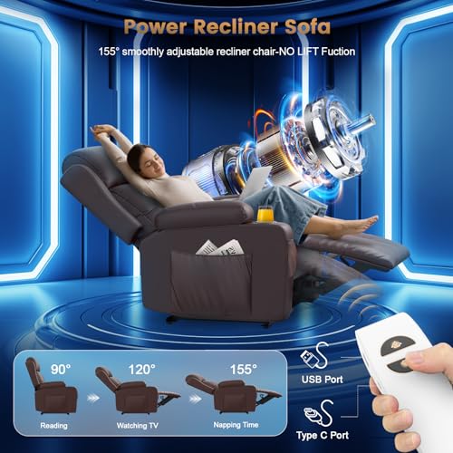 Image of Recliner Sofa Set, Home Theater Seating with Massage, Loveseat Recliner Couch and Recliner Single Chair with USB, Wall Hugger Reclining Movie Theater Chair with Cup Holders, Drawer for Gaming Room