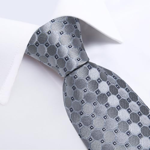 Image of DiBanGu Mens Silk Plaid Tie and Pocket Square Set | Elegant Silk Formal Tie Set, Woven Check Necktie and Cufflinks Tie Clip Set, Perfect for Wedding Party, Comes in Gift Box