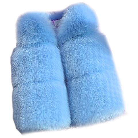 FOLOBE Kids Autumn Winter Faux Fur Vest Outerwear Warm Coat Waistcoat Sleeveless Casual Warmer Vest Girls Tops Jacket Coat/Short Vest Gilet Xmas Gift SkyBlue Cover
