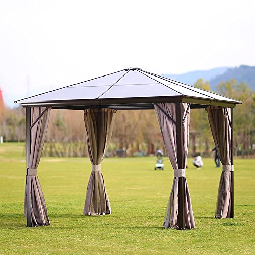 RNQZ Gazebo de policarbonato de Aluminio Techo rígido de 10×13 pies, Gazebos con Dosel para Exteriores para Patio, con mosquitera y Cortina de privacidad, para Patio, Patio Trasero, terraza y césped