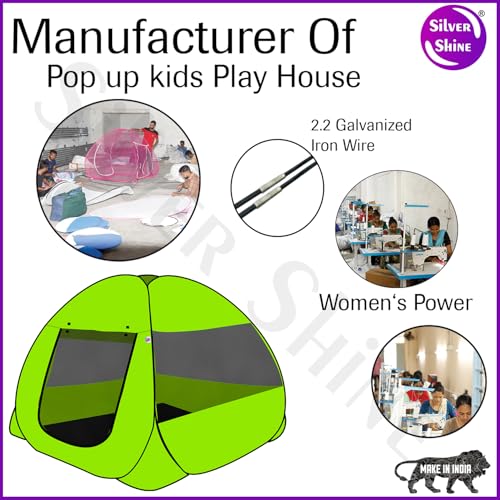 Image of SILVER SHINE Multicolor Foldable Kids Play Tent House | Pop-Up Tent with Mosquito Net | Fun Indoor & Outdoor Playhouse for Boys & Girls (Up to 10 Years) - Dark Green