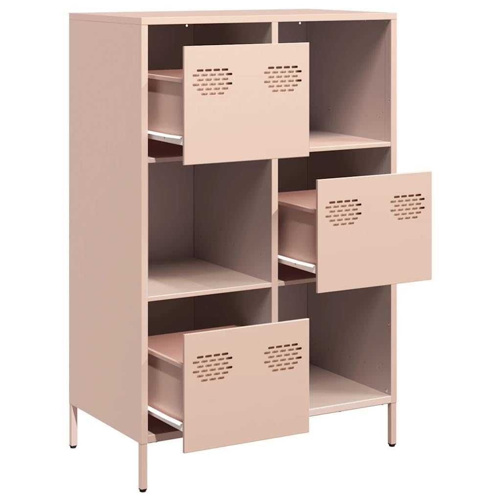 Buffet haut rose 68 x 39 x 103,5 cm, en acier laminé à froid, avec 3 tiroirs, espace de rangement polyvalent pour chambre à coucher, bureau, salon, meubles