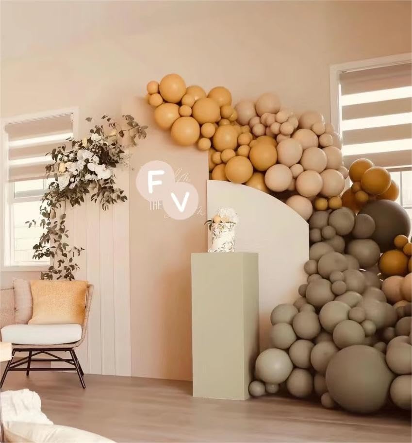 Image of MEBAY Boho Balloons Garland Arch Kit, 146 Pcs Brown Nude White Balloons Different Sizes for Girls Baby Shower Garden Tea Party Bachelorette Birthday Wedding Decorations