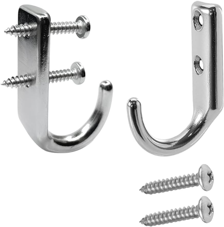 Heavy 316 Duty Stainless Steel J-Type Wall Hooks, Marine Grade Wall Hanger Key Hook for Wall Mounted Clothing Coat Outdoor Kitchen Garage Utility Hanging Wardrobe Storage Screw Utility, 2PCS