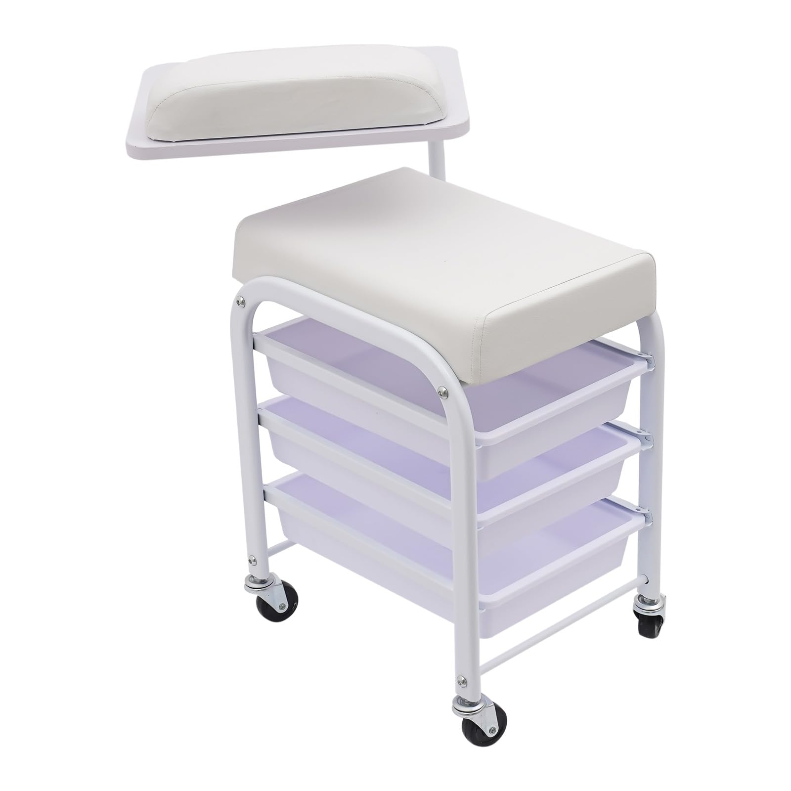 Wózek do manicure, pedicure, przenośny wózek do manicure z 3 szufladami i regulowaną tacą, do kąpieli stóp, SPA, na kółkach, biały