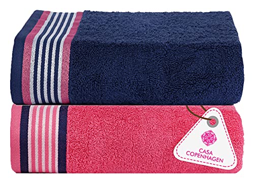 Image of Casa Copenhagen,Germany Design - He & She Super Soft Collection 2 Pieces 100% Cotton Large Bath Towel (Size : 70 x 140 cm) - RK-Victorian Pink & Majestic Blue
