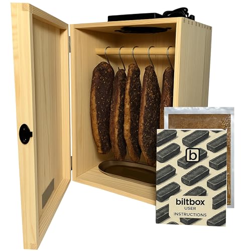 biltbox Home Biltong Maker Box | Premium FSC Wood | South African Healthy High Protein Snack | Jerky Making Dehydrator | No Assembly | Air Dryer Fan | Free Seasoning | Takes 1kg Beef
