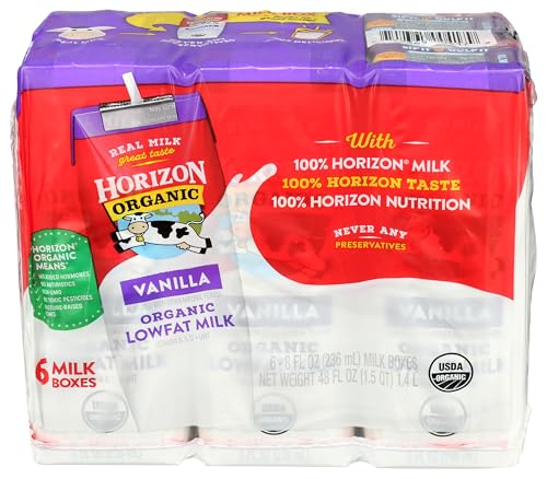 Image of Horizon Organic Shelf Stable 1% Lowfat Vanilla Milk Boxes, Pack of 6-8g Protein per Serving | 8g Protein per Serving, 1% Lowfat, USDA Organic, No Refrigeration Required, Lunchboxes, On The Go, For Adults & Kids