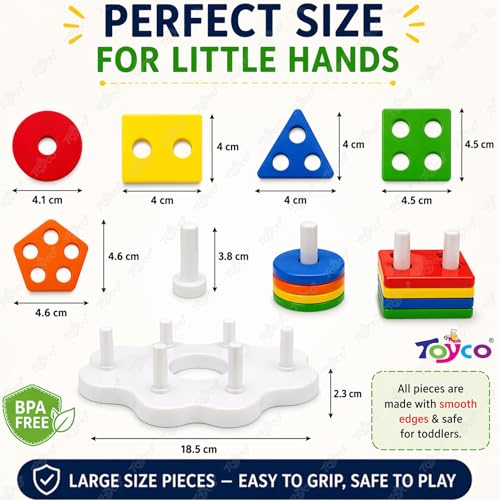 Image of TOYCO Shape Sorter Toy for Toddlers 1-3 Years, 25 Pieces Learning & Stacking Toy, Educational Montessori Toy with 5 Shapes & 5 Colors, Shape Sorting Game, Fine Motor Skill Toy for Boys & Girls