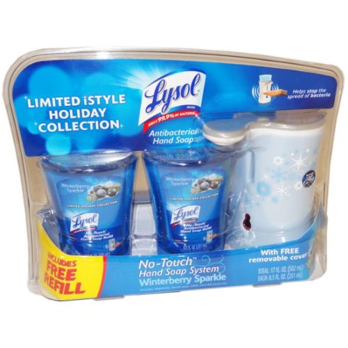 Lysol No Touch Antibacterial Hand Soap System Winterberry Sparkle, 2 Refills & Removable Cover