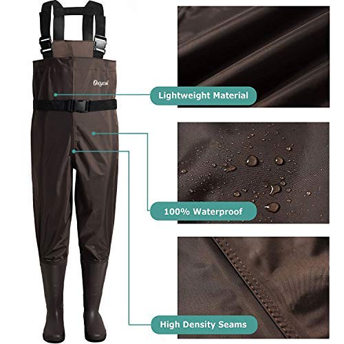 OXYVAN Waders Waterproof Lightweight Fishing Waders with Boots, Brown, Size 11.0
